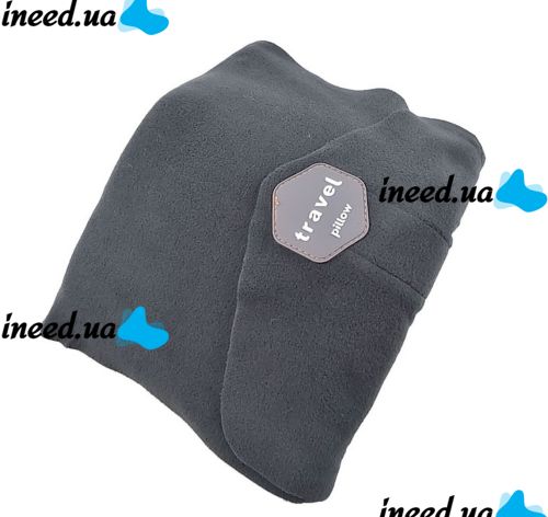 Дорожная подушка-шарф для шеи Supretto Travel Pillow для путешествий, Туристическая флисовая подушка в дорогу и для сна в машину Серая