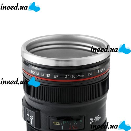 Кружка термос у вигляді об'єктива від фотоапарата Canon EF 24-105, Термокружка об'єктив 350 мл, Термо чашка з кришкою, Чорна