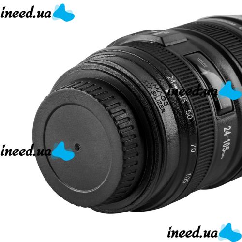 Кружка термос у вигляді об'єктива від фотоапарата Canon EF 24-105, Термокружка об'єктив 350 мл, Термо чашка з кришкою, Чорна