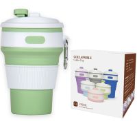 Collapsible Silicone Thermo Cup Collapsible SL-100 350 ml, Silicone Folding Transformer Cup with Lid Silicon Magic Cup with Plastic Rim