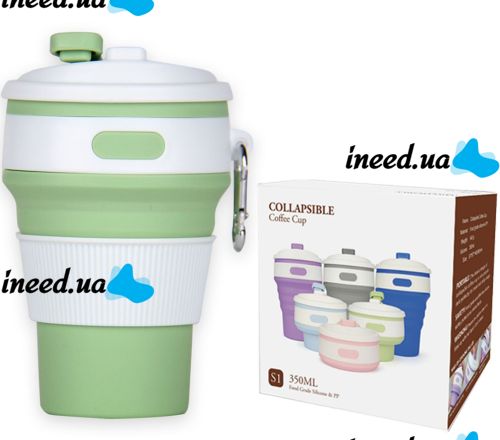 Collapsible Silicone Thermo Cup Collapsible SL-100 350 ml, Silicone Folding Transformer Cup with Lid Silicon Magic Cup with Plastic Rim