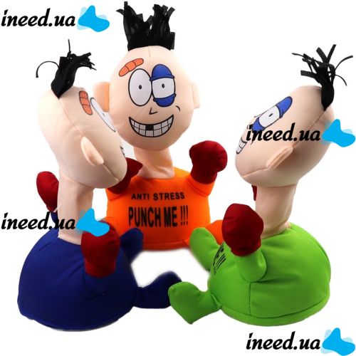 М'яка іграшка антистрес Stress-Max Punch Me 02 вдар мене зі звуком, лялька для биття на присосках зі звуковими ефектами 20 см