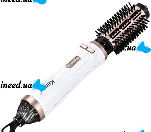 Hair Dryer Styler Brush for Hair Drying Kemei KM-8020 2 in 1, Rotating Curling Brush with nozzle for styling, curling and straightening 1000W White