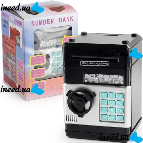 Дитяча електронна скарбничка сейф Mony Safe, купюроприймач, банкомат, з кодовим замком для паперових купюр, монет на батарейках Piggy number Bank