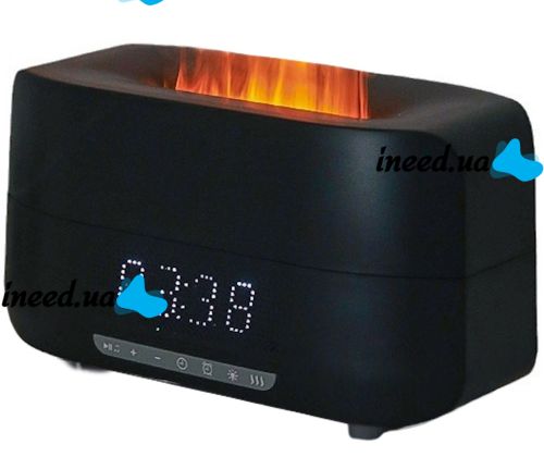 Ультразвуковий зволожувач повітря RGB Flame Aroma Humidifier H115A з ефектом полум'я Bluetooth колонка з LED годинами Аромадифузор нічник з пультом