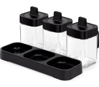 Набір контейнерів баночок Seasoning bottle set XL-730 3 відсіки по 400 мл для зберігання приправ і спецій, Комплект ємностей з кришками і ложками