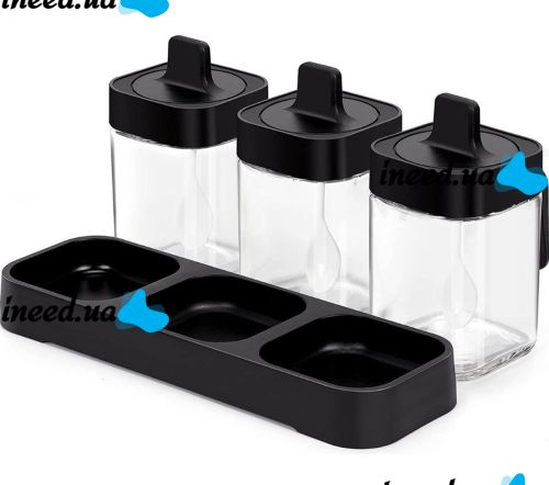 Набір контейнерів баночок Seasoning bottle set XL-730 3 відсіки по 400 мл для зберігання приправ і спецій, Комплект ємностей з кришками і ложками