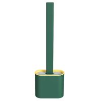 Toilet brush with a flexible silicone flat brush for cleaning the toilet bowl NJ-497 Green with wall mounting, hinged brush 10 x 4.5 x 36 cm