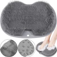 Silicone Massage Mat Cleaner Brush Shower Foot Scrubber Mat LY-379 Grey for Back and Legs with Suction Cups, Wall-mounted Non-slip Washcloth for Shower Grey