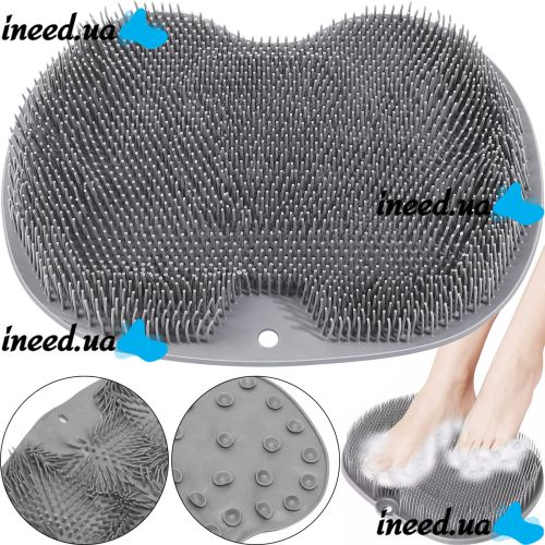 Silicone Massage Mat Cleaner Brush Shower Foot Scrubber Mat LY-379 Grey for Back and Legs with Suction Cups, Wall-mounted Non-slip Washcloth for Shower Grey