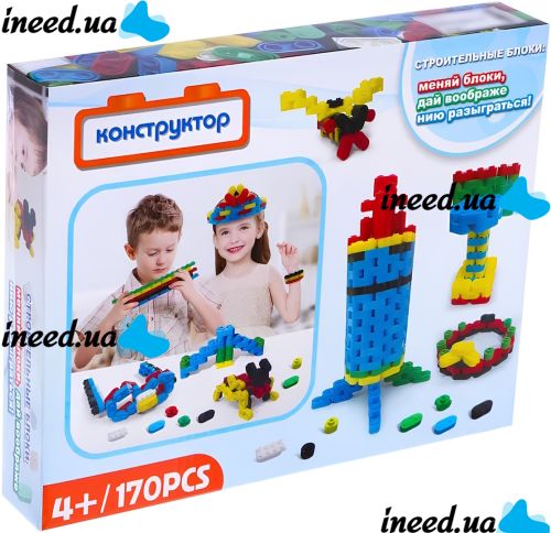 Children's Block Constructor Building Blocks D3231 170 parts, flexible plastic constructor developing fine motor skills for children from 4 years old