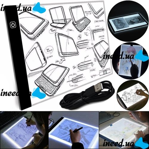 A4-F-USB Light Graphics Tablet for Drawing and Copying with LED Backlight, LED Drawing Board 3 Brightness Modes from USB Black