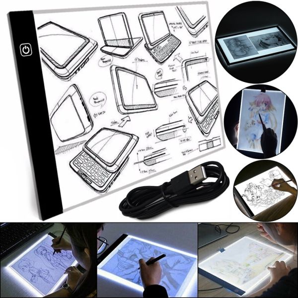 Световой графический планшет A4-F-USB для рисования и копирования с LED-подсветкой, светодиодная доска для рисунков 3 режима яркости от USB Черная