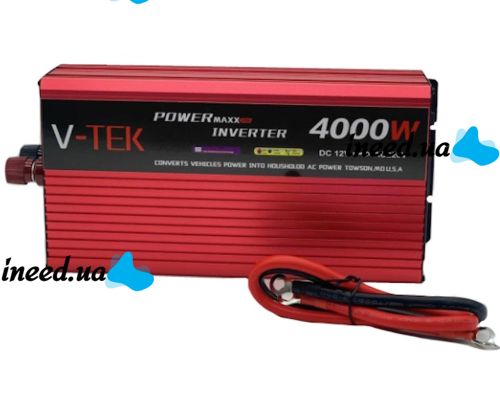 Автомобильный инвертор V-TEK VDK-4000W 12V-220V С LED-экраном и usb разъемом, Авто преобразователь напряжения тока от прикуривателя и аккумулятора