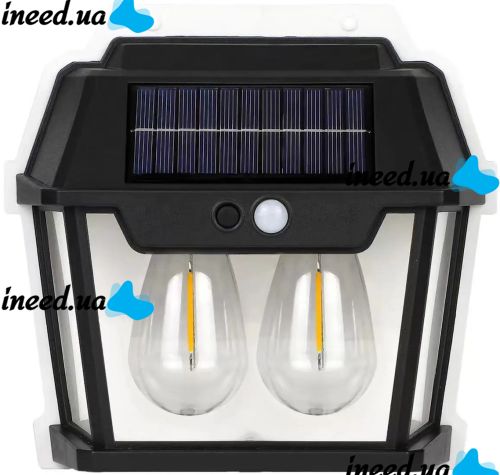 Вуличний настінний світильник Coba Solar Wall Lamp HW-888 - 2W акумуляторний підвісний ліхтар на сонячній батареї з датчиком руху 2 лампи 3 режими