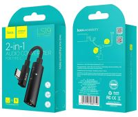 Перехідник Hoco LS19 2 в 1 Jack 3.5мм Type-C аудіо адаптер на 2 гнізда, конвертер для під'єднання зарядки та навушників до телефона Audio Converter