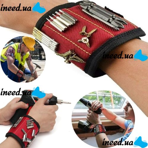 Будівельний універсальний магнітний браслет Magnetic Tool Wristband для утримання гвинтів цвяхів свердел з 3 магнітними пластинами для дрібних деталей