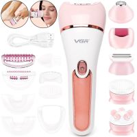 Wireless Epilator VGR V-733 6 in 1 5W Rechargeable Female Depilator with Backlight for Facial and Body Hair Removal with USB Nozzles Pink