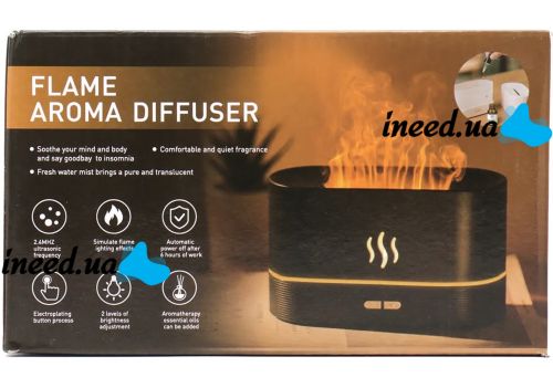 Зволожувач повітря Flame Aroma Diffuser EL - 96W дифузор ефірного масла з імітацією полум'я диму настільний ароматизатор 7 кольорів підсвічування HY01