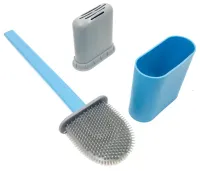 Toilet brush with a flexible silicone flat brush for cleaning the toilet bowl NJ-497 Blue with wall mounting, hinged brush 10 x 4.5 x 36 cm