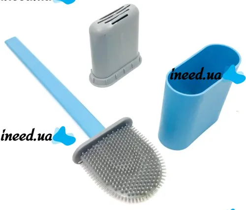 Toilet brush with a flexible silicone flat brush for cleaning the toilet bowl NJ-497 Blue with wall mounting, hinged brush 10 x 4.5 x 36 cm