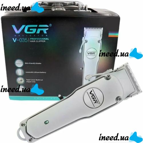 Професійна машинка для стрижки VGR V-035 2000mAh бездротова акумуляторна машинка з набором насадок, металевим корпусом і кейсом 20W USB