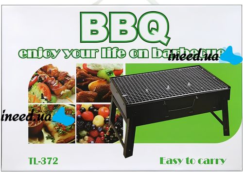 Folding BBQ Grill 43 cm BBQ Grill Portable TL-372 Folding Portable Charcoal and Wood Grill, Portable BARBECUE Suitcase with Mesh