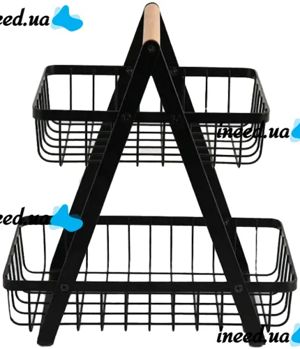 Металева двоярусна корзина підставка Fruit Storage Rack Z12-B21 для зберігання фруктів і овочів, настільна етажерка Фруктовниця на 2 яруси