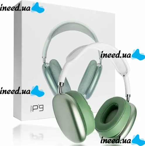 Накладные беспроводные наушники Bluetooth Macaron P9 Max с Aux, Полноразмерные блютуз стереонаушники со слотом карты памяти MicroSD, TF Card Зеленые