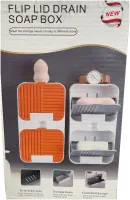 Wall-mounted Soap Organizer Flip Lid Drain Soap Box with 2 compartments with hinged lids, Double Hinged soap Dish with drain to the bathroom wall