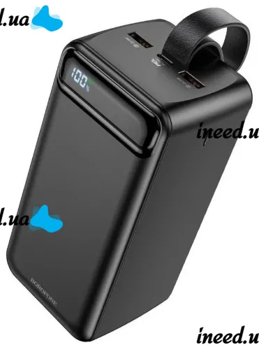 Зовнішній акумулятор Borofone Power Bank BJ14D 50000mah Black на 2 USB 22.5 W і USB-C 20W, УМБ Повербанк батарея з ремінцем для зарядки телефону Чорний