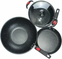 Kitchen cookware set Longziwei WOK HH23-005 2 pans and cauldrons for cooking 3in1, Cauldron and pan with non-stick coating MAG-782