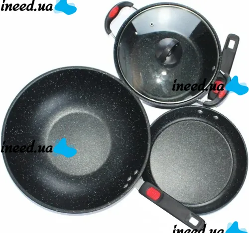 Kitchen cookware set Longziwei WOK HH23-005 2 pans and cauldrons for cooking 3in1, Cauldron and pan with non-stick coating MAG-782
