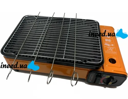 Настільна газова гриль плита Blue Shield BDZ-290A 2200W на 1 конфорку, одноконфорочная плитка барбекю з автоматичним п'єзопідпалом і шампурами