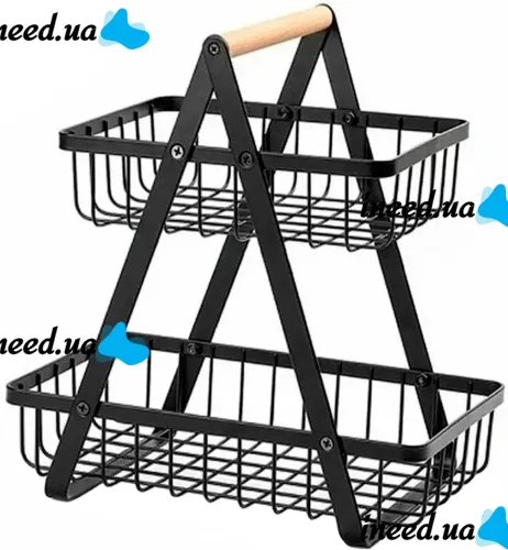 Металева двоярусна корзина підставка Fruit Storage Rack Z12-B21 для зберігання фруктів і овочів, настільна етажерка Фруктовниця на 2 яруси