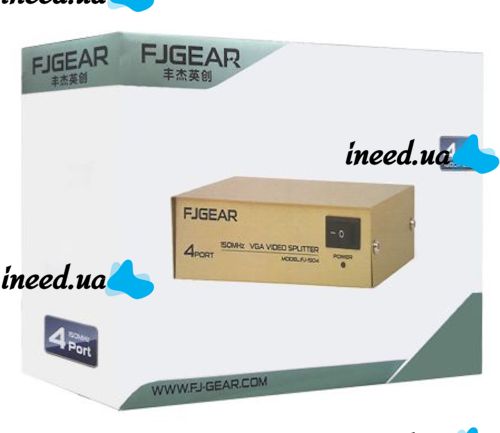 Спліттер VGA KV-FJ1504A Splitter, Комутатор 150MHz 4 Port Чотири порти з адаптером розгалужувач VGA