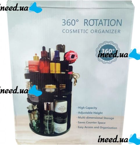 Поворотний органайзер для косметики Rotation Cosmetic Box 360 SX249, косметичний бокс підставка 7006 для зберігання кистей та інструментів Чорний