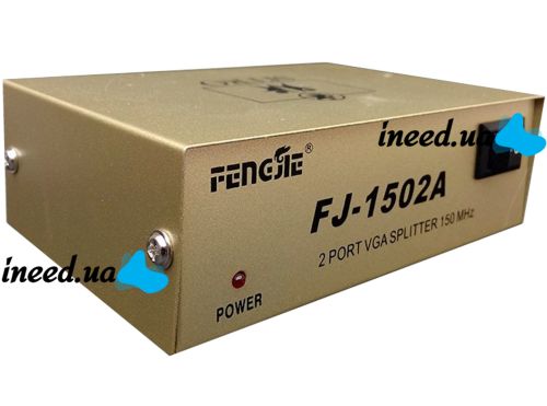 Сплиттер VGA KV-FJ1502A Splitter, Коммутатор 150MHz 2 Port два порта с адаптером разветвитель VGA