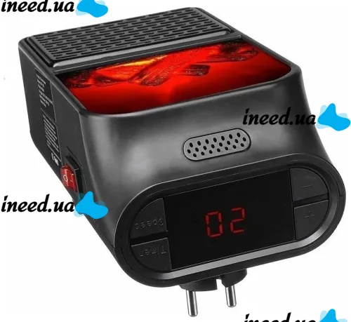 Портативный мини обогреватель с имитацией пламени Flame Heater W-012 с LCD экраном 800W в розетку, Тепловентилятор камин с пультом 800Вт Черный