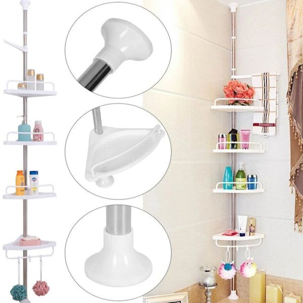 Corner shelf for bathroom, shower Aidesen Multi Corner GY-188, telescopic sliding shelf 4 tiers with adjustable height White XL-176
