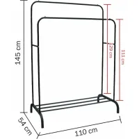 Подвійна стійка вішалка Double Floor Hanger 162х130 см для одягу і полицею для взуття, підлогова стійка-вішалка зі штангою на ніжках до 30 кг чорна