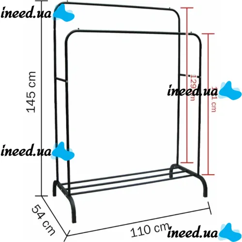Подвійна стійка вішалка Double Floor Hanger 162х130 см для одягу і полицею для взуття, підлогова стійка-вішалка зі штангою на ніжках до 30 кг чорна
