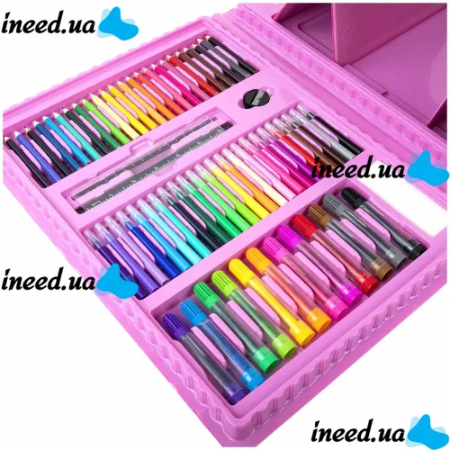 Children's Just Art drawing set for 208 items with an easel in a suitcase, an art set of paints for creativity in a Pink case