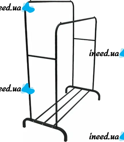 Подвійна стійка вішалка Double Floor Hanger 162х130 см для одягу і полицею для взуття, підлогова стійка-вішалка зі штангою на ніжках до 30 кг чорна