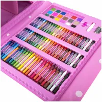 Children's Just Art drawing set for 208 items with an easel in a suitcase, an art set of paints for creativity in a Pink case