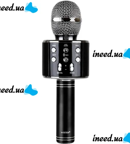 Беспроводной караоке микрофон WSTER WS-858 Bluetooth USB AUX FM со встроенным динамиком 5W, блютуз микрофон с регулятором громкости Q858 для пения