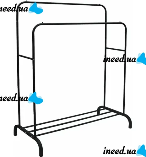 Подвійна стійка вішалка Double Floor Hanger 162х130 см для одягу і полицею для взуття, підлогова стійка-вішалка зі штангою на ніжках до 30 кг чорна
