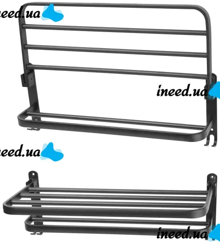 Universal Wall Shelf Holder Matte S1302 2 Tiers for Towels, Adjustable Hanger Organizer on the Wall for Drying Towels Black