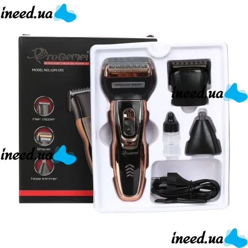 Аккумуляторная мужская электробритва, машинка, триммер Gemei GM-595 Hair Trimmer для бороды и носа, универсальный набор 3 в 1 для стрижки волос Gemmy