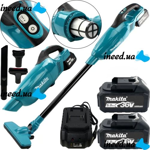 Акумуляторний пилосос Makita HVC5050 36V 5Ah з насадками, Бездротовий пилосос Макіта з 2 акумуляторами 2 режими швидкості для авто і дому Синій